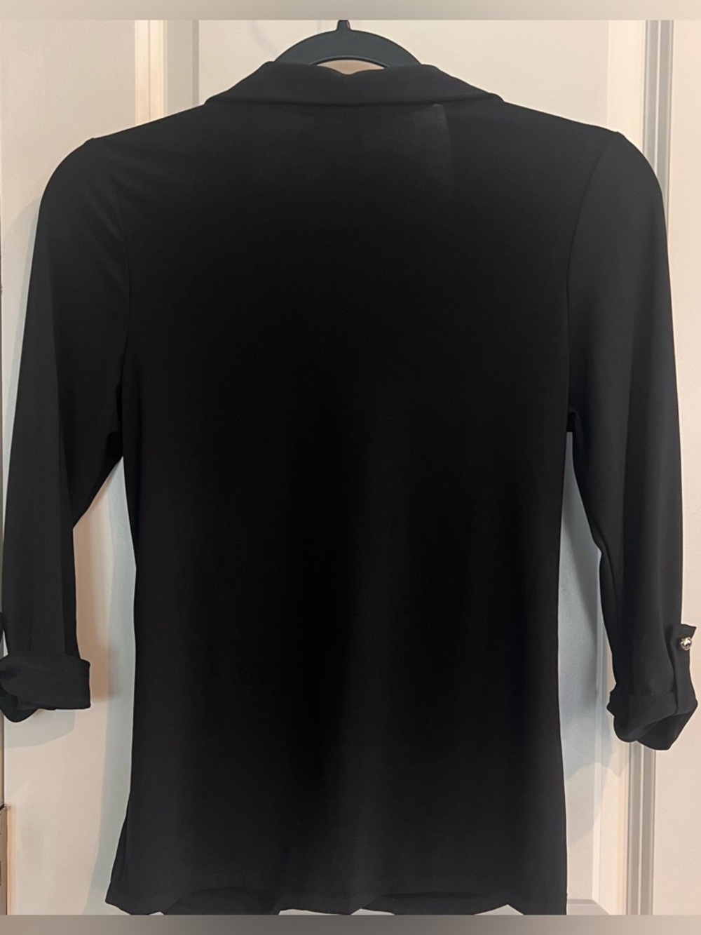 PerSeption Concept Black Ruched Button-Front Collared Blouse - Picture 3 of 4